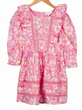LOVESHACKFANCY Floral Ruffle Mini Dress in Pink Like New
